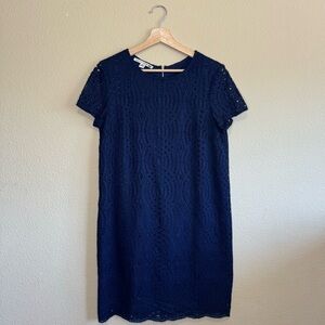 Maggy London dress womens 10 lace short sleeve cotton blend blue